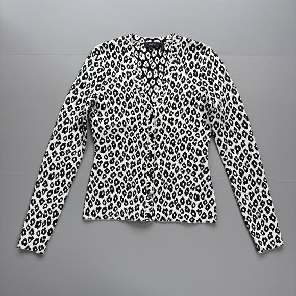 Theory Women Small Jacquard Leopard Print V-Neck Cardigan  Black White Stretchy - Picture 4 of 12
